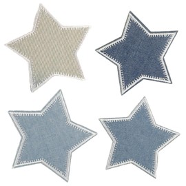 Nzexlyva 4Pcs Denim Patches for Jeans, Iron on Repair Patches for Clothing, Sew on Star Embroidered Fabric Repair Patch, Decorative Repair Patch Applique for DIY Crafts Backpacks Hat Clothes