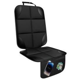 Zurligi 1 Pack Baby Car Seat Protector, Waterproof Non-Slip Car Seat Mat with Organizer Pockets, Leather and Fabric Protector Mat for Child and Pet, Black