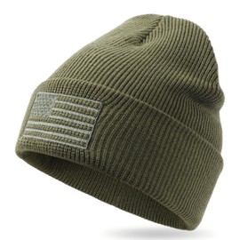 OUTDOOR SHAPING American Flag Embroidered Beanie for Men Women USA Tactical Knit Cuffed Watch Cap Winter Unisex Warm Skull Beanie Hat, One Size, Army Green