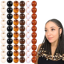 60Pcs Wooden Beads for Hairs Hair Beads for Twists Wood Bead for Hair Braids Dreadlock Accessories Brown Bead Decoration for Bracelet Necklace Jewelry Making