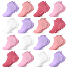 Toddler Baby Socks with Grips 16 Pack Non Slip Ankle Grip Socks for Infant Baby Kids Girls Boys