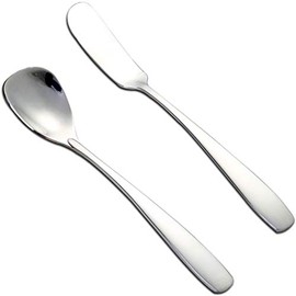 Goeielewe 2-Pack Cheese Spreader and Dessert Spoon Set, Stainless Steel Yogurt Spoon, Spatula Knife for Cheese, Jelly, Jam, Dessert, Appetizers, Sandwich, Ice Cream Butter Knife
