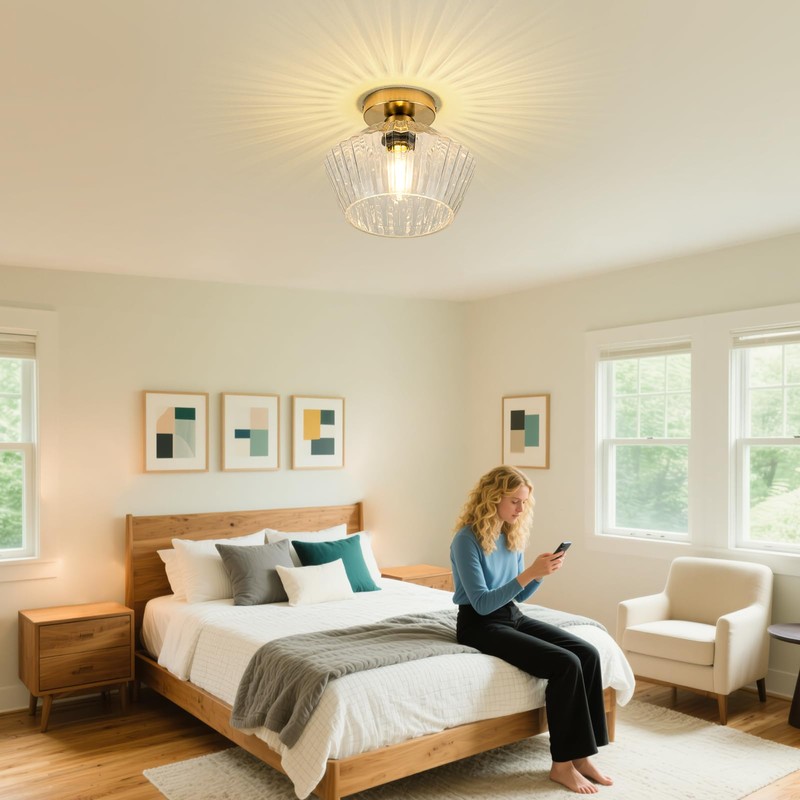 Witlighting Gold Flush Mount Ceiling Light with Brass Frame &