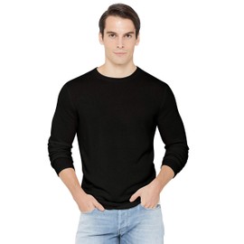 State Cashmere Men's Essential Crewneck Sweater 100% Pure Cashmere Classic Long Sleeve Pullover (Black, Medium)