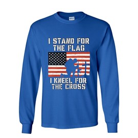 I Stand for The Flag I Kneel for The Cross Long Sleeve Tee Patriot Royal Blue X-Large