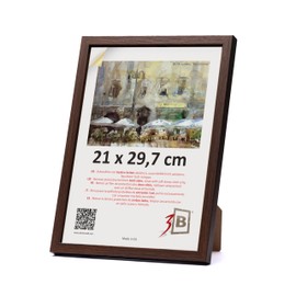 3-B Mega Picture Frame Dark Brown (Walnut with Optical Wood Grain) - 21 x 29.7 cm (A4) - Wooden Frame, Photo Frame, Document Frame with Acrylic Glass