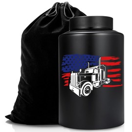 Flag Urn Cremation Urn with Velvet Bag Large Memorial Urn for Human Ashes Truck Memorial Urn Adult Urn for Ashes, Black Decorative Urn Funeral Burial Urn up to 220 lbs