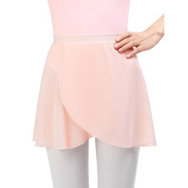 Monbessi Girls Ballet Skirts for Women Chiffon Girls Dance Wrap Skirt Pull On Design(L, Pink)