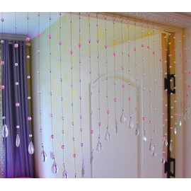 Rekelola Hanging Short Glass Crystal Beaded Curtain for Doorway Windows Room Divider,25 Strings(Light Pink)