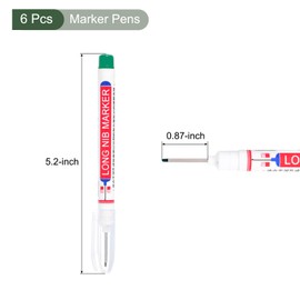 YOKIVE 6 Pcs Deep Hole Marker Pens, Green Ink Pen with Long Tip, Deep Hole Marking, Great for Home Decoration, Woodworking, Metal Processing (White)
