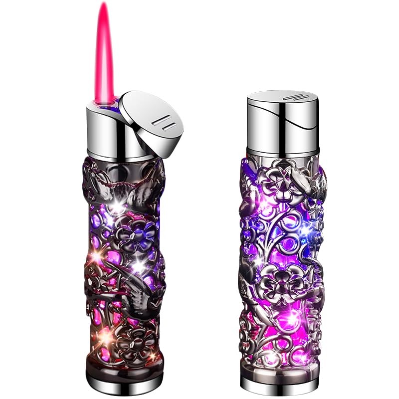 BJZFAA 2 Pack Colorful Black and Silver Lighter Torch Cool,Refillable