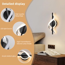 LED Wall Sconces Indoor, 12W LED Wall Mount Lights, Modern Spiral Wall Lamp, Bedside Wall Lamps, 3000K Warm White Wall Light Fixture for Stairs Living Room Bedroom Aisle Hallway (Warm White, Black)