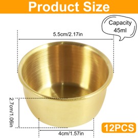 12Pcs Sauce Dipping Bowl 45ml Stainless Steel Dipping Cups Sauce Dishes Mini Multipurpose Condiment Seasoning Container for Home Party Restaurants (45ml (Gold))