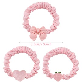 12 PCS Hair Bands for Ponytails Strong,Pink Peach, Love Heart, Bow Satin Elastic Hair Ties for Women Girls