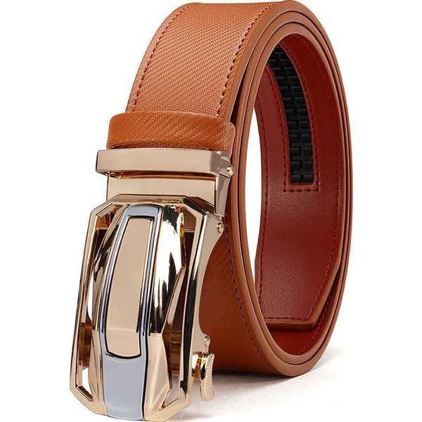 DOOPAI Men's Adjustable Ratchet Belt -Tan Leather Dress Belt for