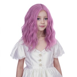 Ufindcos Pink Mixed Purple Wig for Kids Girls Short Purple Pink Wig Short Wavy Curly Child Wigs 13 Inches Side Part Synthetic Wigs