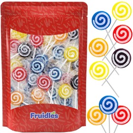 Fruidles Multicolor Swirl Tattoo Lollipop, Blue, Orange, Yellow, Purple, Red Mixed Fruit Flavor, Made in Brazil, Individually Wrapped, 8g Swirl Pop (2 Pounds)