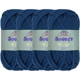 JubileeYarn Spongy Dish Yarn - 50g/Skein Chunky Nylon Dishcloth - Deep Blue - 4 Skeins