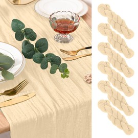 AUAUY Cheesecloth Table Runner, Pack of 6 Beige Cheesecloth Table Runner, Boho Gauze Cheese Cloth Table Runner, Rustic Transparent Runner, Tablecloth for Boho Wedding Decoration Birthday Party 90 x
