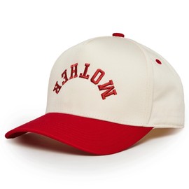 Funky Junque Canvas Snapback Trucker Hat - Father's Day, Funny Mom Hat, Baseball Cap for Mom & Dad - Mother (Upside Down) - Red/Beige