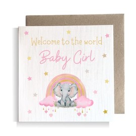 Second Ave Baby Girl Newborn Congratulations Rainbow Elephant Square Card