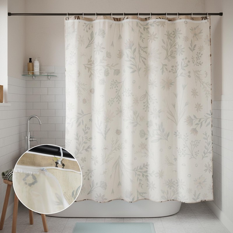 TIVNICO Golden Wildflowers Linen Shower Curtain Set with Liner,72" Wx72