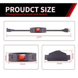 Extension Cord with Waterproof Switch, 3-Prong Outdoor, Indoor on/Off Extension Cord Heavy-Duty 1875W 125v/250v SJTW (1.5 Ft,Black) ﻿ ﻿