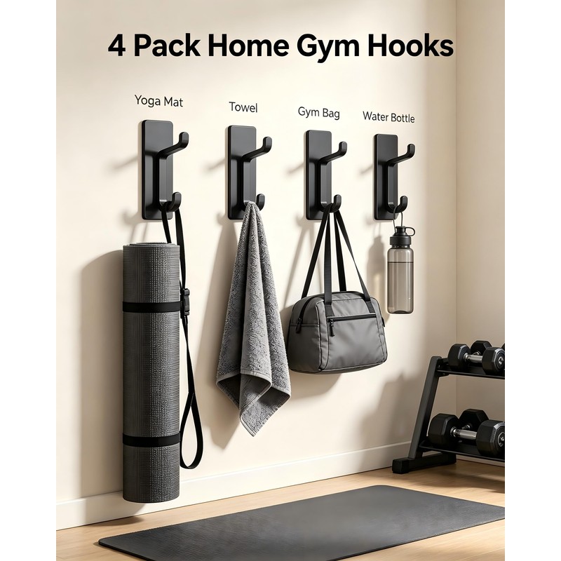 13LB Strong Stick-on Hooks for Coat & Towel, Black 4