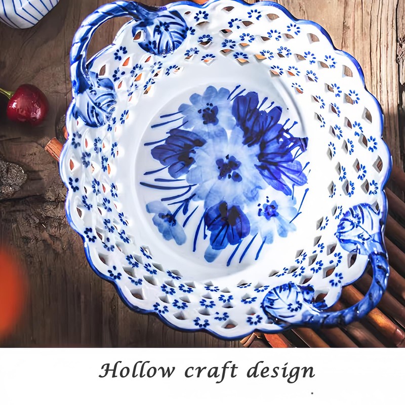 YYMayLsh Decorative Ceramic Candy Bowl, Blue and White Chinoiserie Pattern,