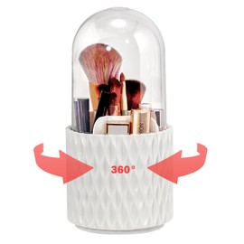 Terafeels Makeup Organizer 360° Spinning Make up Stand 5 Slot Makeup Brushes Cup and Pencil Pen Holder for Vanity Decor Bathroom Countertops Desk Storage Container Cosmetic Display Cases, 1003