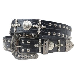EVERBLTING Black Western Cowboy Belt for Men Women Western Cowboy Cowgirl Y2k Studded Belt Western Punk Studded Belts 115