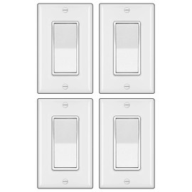 BESTTEN 4 Pack 3-Way Decorator Light Switch with Wallplate, 15A 120/277V, On/Off Rocker Paddle Interrupter, Electrical Wall Light Switches, Single Pole or Three Way, UL Listed, White