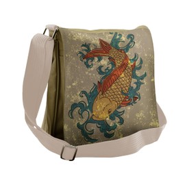 Ambesonne Japanese Messenger Bag, Koi Fish Art, Unisex Cross-body