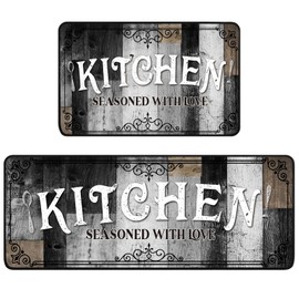 Bencailor 2 Pcs Farmhouse Kitchen Rugs and Mats Set Non Slip Kitchen Utensil Mat Brown Cabin Rug for Floor Home Bathroom Decorative, 29 x 17 in and 47 x 17 in(Vintage Pattern)