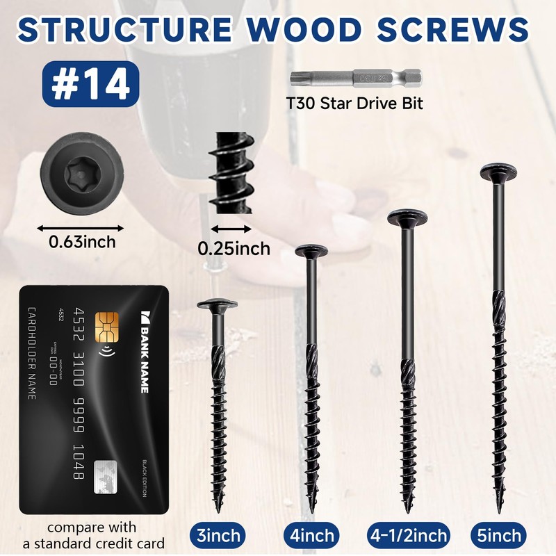 #14 x 4-1/2 Inch Structural Wood Screws Kit(85PCS), Heavy Duty