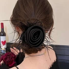 Rose Feather Scrunchies Elastics Exquisite Ponytail Elegant Sweet Hair Accessories for Women Girl Headband Dinner party Daily Supplies