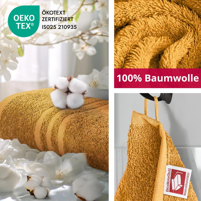 DecoHomeTextil Hand Towel Set, 6 Face Cloths in Mustard Made