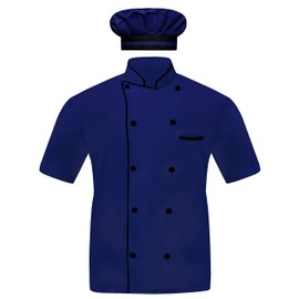 INFOHANDMADE Modeleling - chamarra de chef para hombre, media manga, 10 colores, chamarra de chef con gorra, Azul, Large