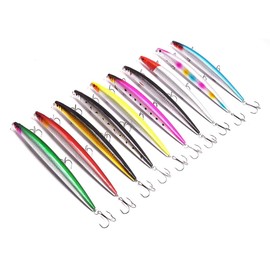 Floating Minnow, Sea Bass, Flounder, Blue, 0.9 oz (24 g), Built-in Steel Ball, Center of Gravity Movement, Mountain Stream, Sea Fishing, Far Toss, Set of 10
