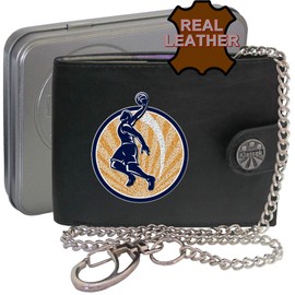 Klassek Basket Ball Player in Circle Basketball Sport Mens Wallet with Chain Real Leather RFID Blocking with Coin Pocket and Metal Gift Box