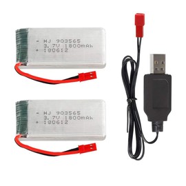 2 Pcs 3.7V 1800mAh 20C Jst Plug Rechargeable Lipo Battery with USB Charger for JJRC A6 H68 RC Drone Quadcopter Spare Parts