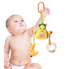 KAKIBLIN Baby Hanging Rattle Toys, 4 Pack Car Seat Stroller Toys Soft Squeaky Toys for Baby Newborn Infant Car Bed Crib Travel Activity, Banana and Avocado