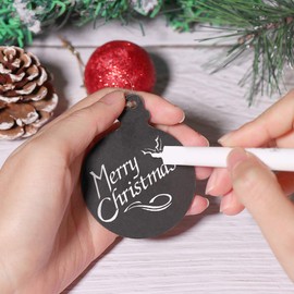 SUPVOX 10PCS Ball Shape Hanging Chalkboard Signs Mini Decorative Blackboard Hanging Tags Wooden Christmas Hanging Ornament (Black)