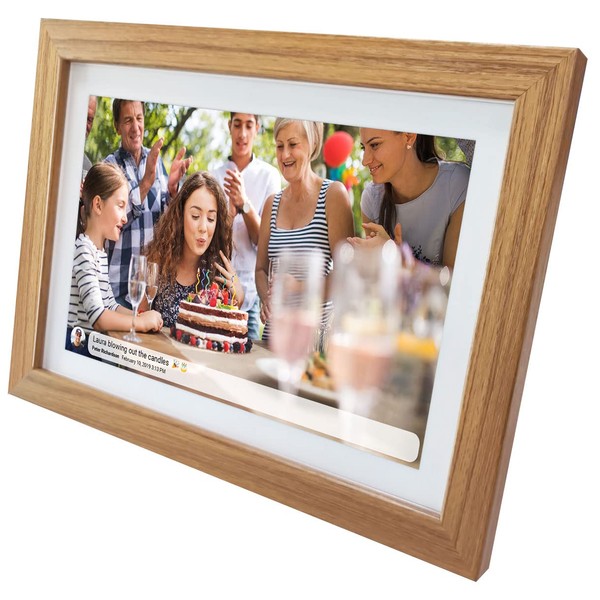 DENVER PFF-1042LW 10.1 Inch Wifi Digital Photo Frame with Touch Screen - Oak Wood Frame, Send Photo & Videos by App - IPS Display - Very Easy To Use