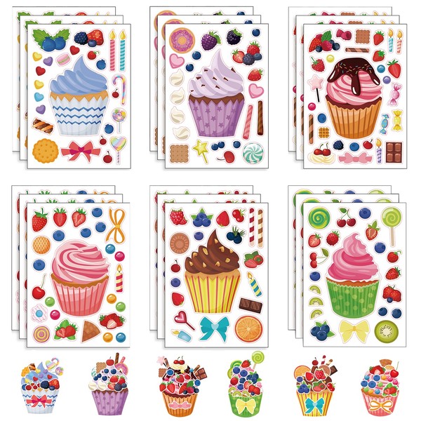 24 Sheets Cupcake Make a Face Sticker Sheets for Kids