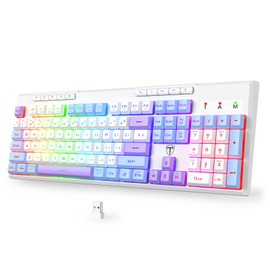 RisoPhy Wireless Gaming Keyboard, Tri-Mode BT5.0/2.4GHz/USB-C, RGB Backlit Keyboards, Customizable Keys, 26 Anti-ghosting Keys, Ergonomic Design, Light up Computer Keyboard for PC/MAC/Tablet Gamer