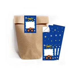 12 Gift Bags (Natural) + 12 Stickers Monster Truck Monster Truck for Party Bags Guest Gift at Children's Birthday Parties Boys