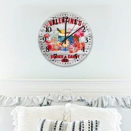 Small Wall Clock Valentine's Day Cookie & Candy Bar Wall Clock Wood Silent Non-Ticking Arabic Numeral Hot Cocoa Bar Accessories Round Clock for Bedroom Living Room Home Decor 15 Inch