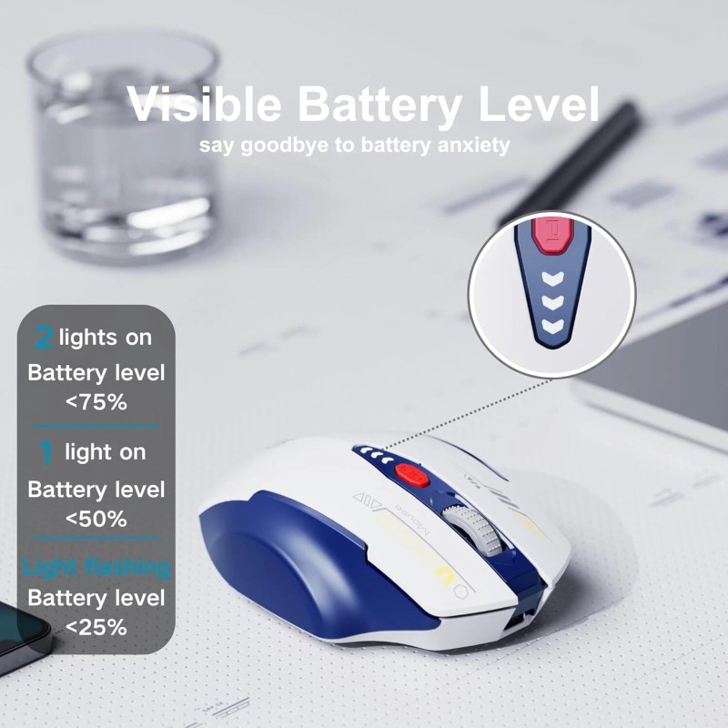UINEER Premium Wireless Gaming Mouse, 6-button 2.4GHz Rechargeable (BLUE/WHITE)