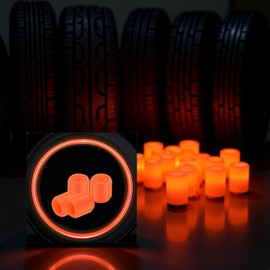 4Pcs Orange Luminous Tire Valve Caps,Glowing Tire Pressure Cap Universal Fluorescent Car Tire Air Valve Stem Caps for SUV Trucks Motorcycles Bike Tire Valve Stem Caps Auto Accessories